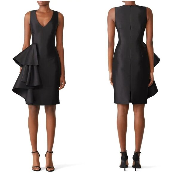 Badgley Mischka Black Side Ruffle Sheath Dress - Picture 4 of 12